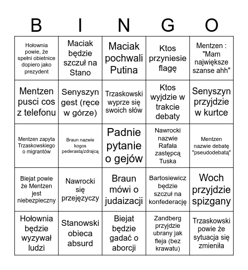 Bingo debaty Bingo Card