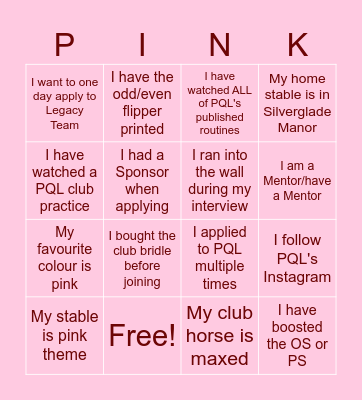 Pink Queens Legacy Bingo Card