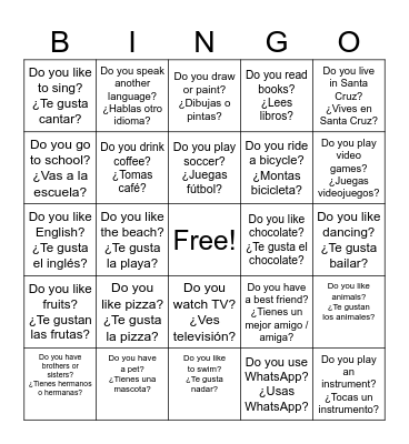 Yes, I do. / No, I don't. Bingo Card