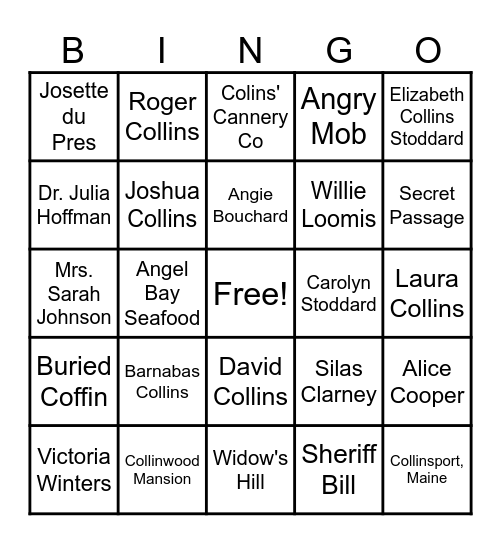 DARK SHADOWS 2012 Bingo Card