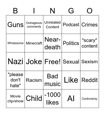 Instagram reels bingo Card