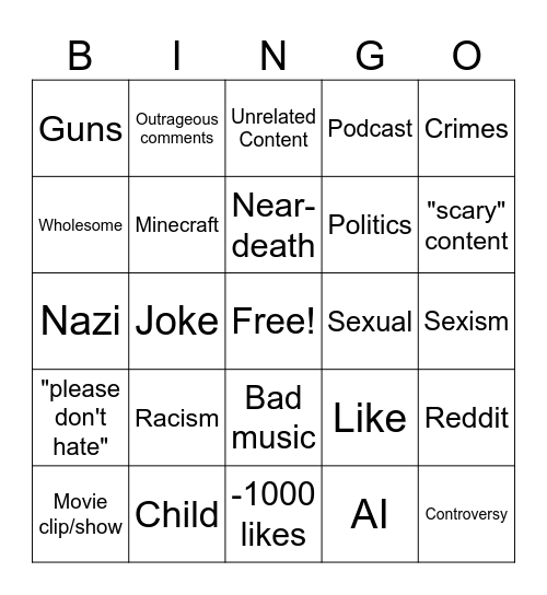 Instagram reels bingo Card