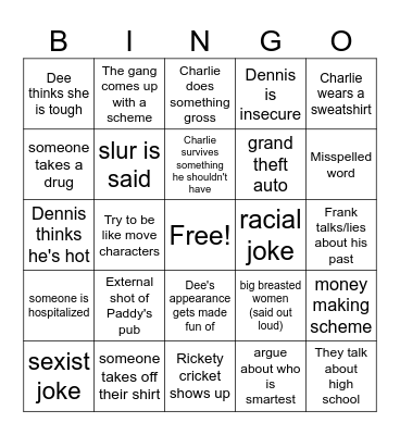 It's Always Sunny Bingo Card