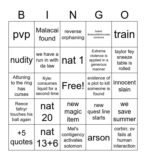 ~ Session 51~  slurs Bingo Card