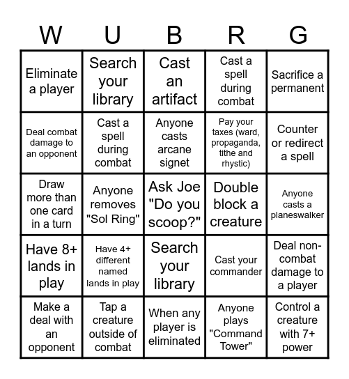 KrakenHits Commander Bingo Card