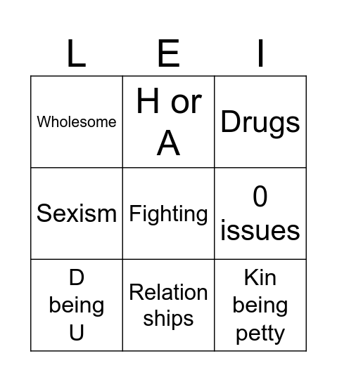 L family bingo Card