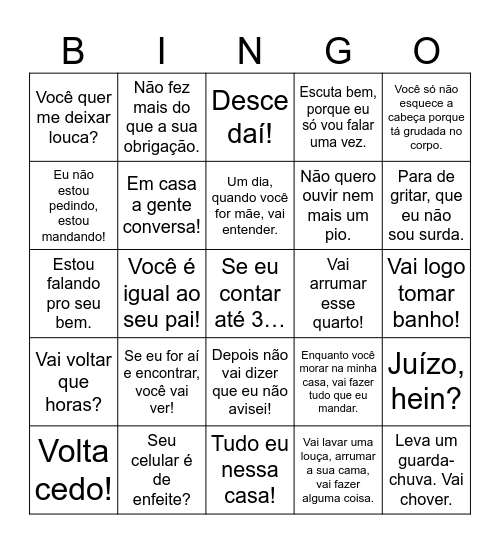 MINHA MÃE É UMA PEÇA Bingo Card