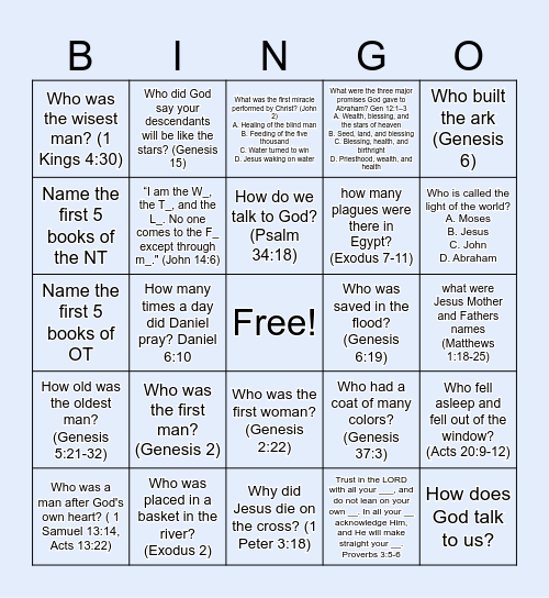 BIBLE Questions (ESV) Bingo Card