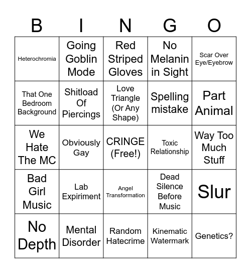 Gacha Cringe Bingo Card