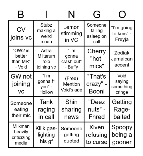 TBOF Bingo Card