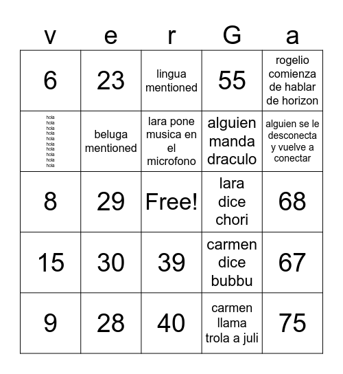 Number Bingo 1-75 Bingo Card