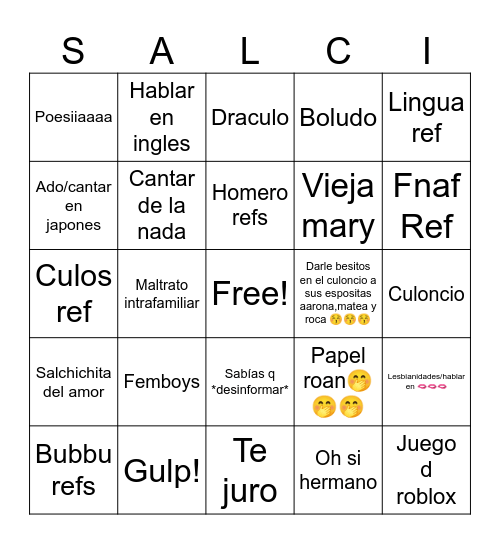Salchichitas del corazón 🤭 Bingo Card