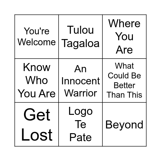 Moana Bingo Card