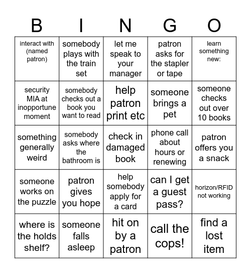 Library Bingo Card