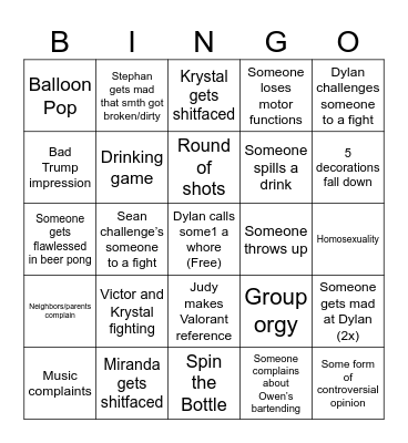 Party Bingo Card