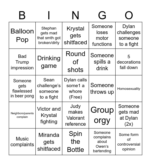 Party Bingo Card