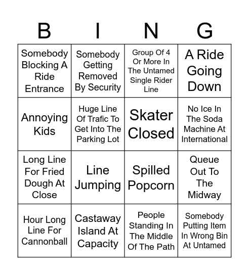 Canobie Bingo Card