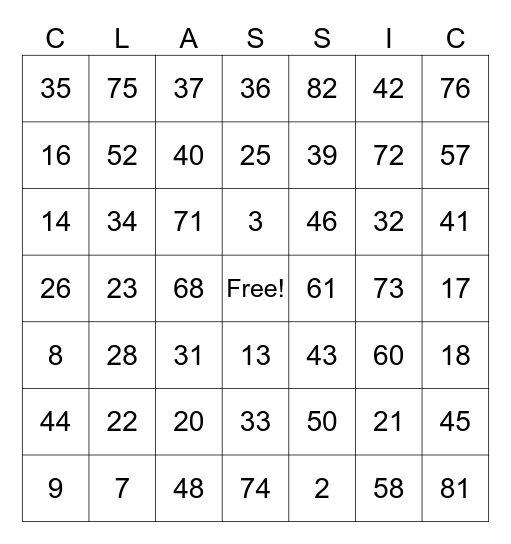 Classic Bingo Card