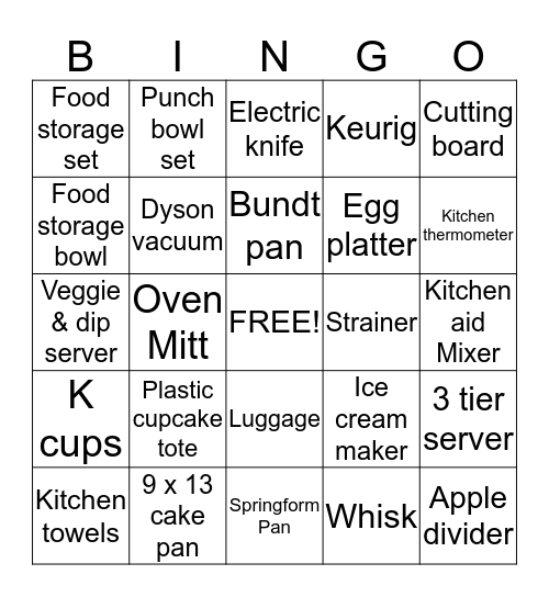 Emily's Bridal Bingo Card