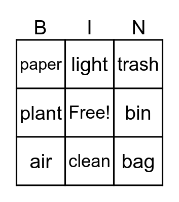 Reducing Pollution Bingo Card