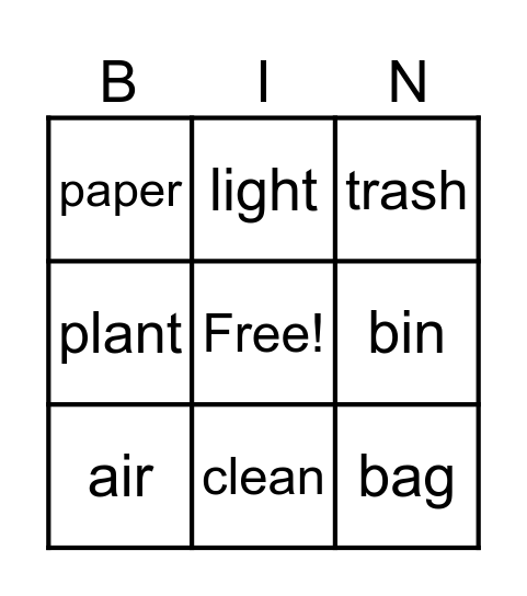 Reducing Pollution Bingo Card