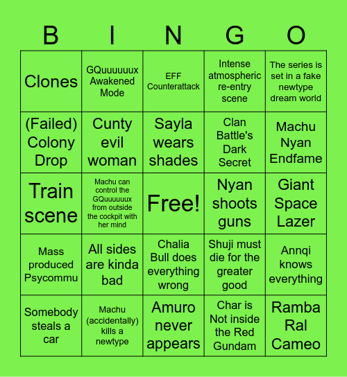 Nic's Gundam GQuuuuuux Bingo (Post E4) Bingo Card