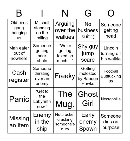 Lethal Bingo Card