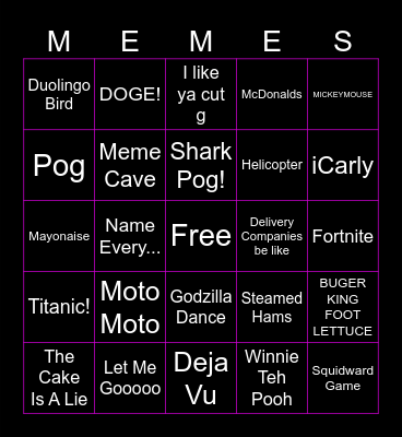 Meme Machine Bingo Card