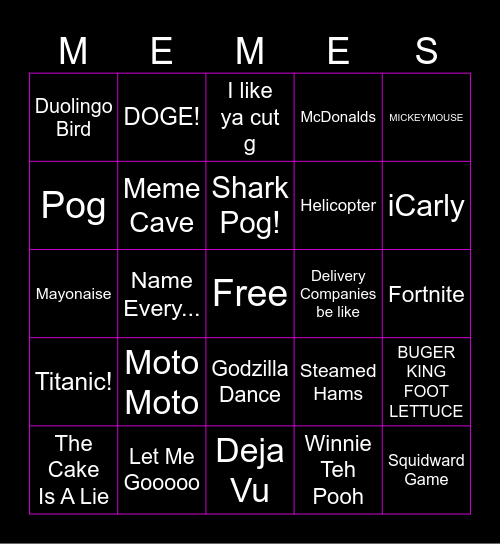 Meme Machine Bingo Card