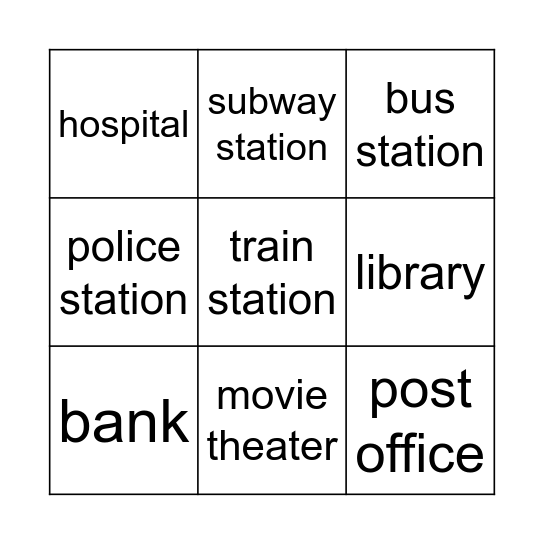 Locations Bingo Card