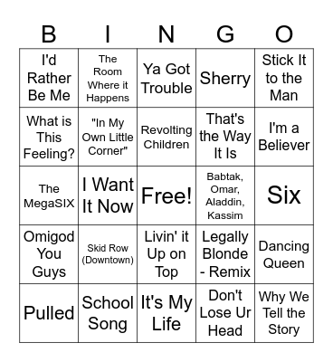 MUSICALS! Big Fish Party Bingo Card