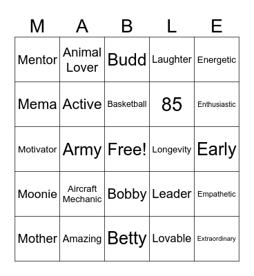 Happy 85th Birthday Bingo Card