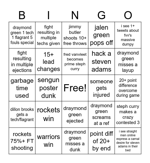 rockets warriors game 7 chaos ball Bingo Card