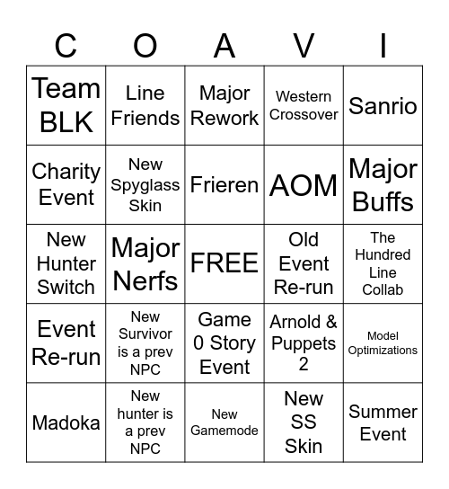COA 8 FINALE BINGO Card