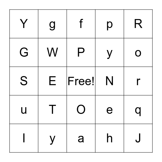 Vowels and consonants Bingo Card