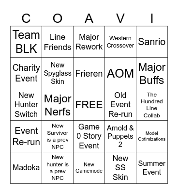 COA 8 FINALE BINGO Card