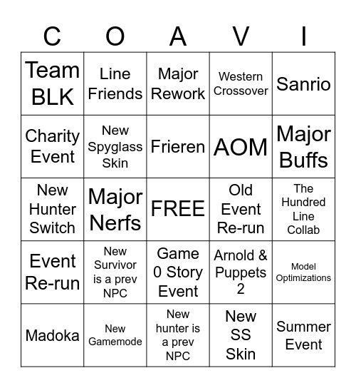 COA 8 FINALE BINGO Card