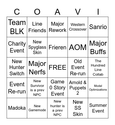 COA 8 FINALE BINGO Card