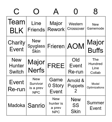 COA 8 FINALE BINGO Card