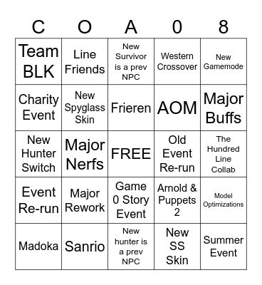 COA 8 FINALE BINGO Card