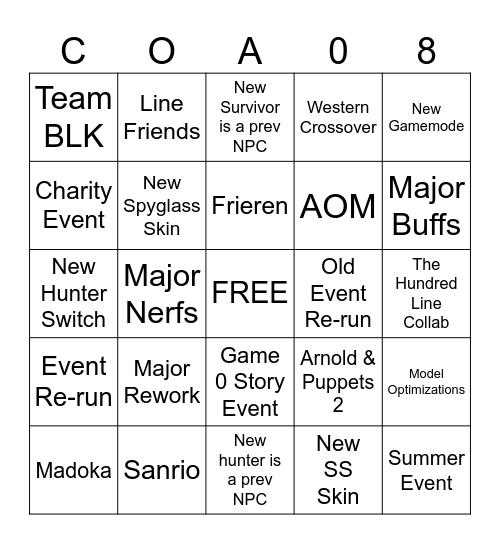 COA 8 FINALE BINGO Card