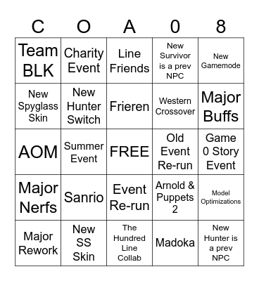 COA 8 FINALE BINGO Card