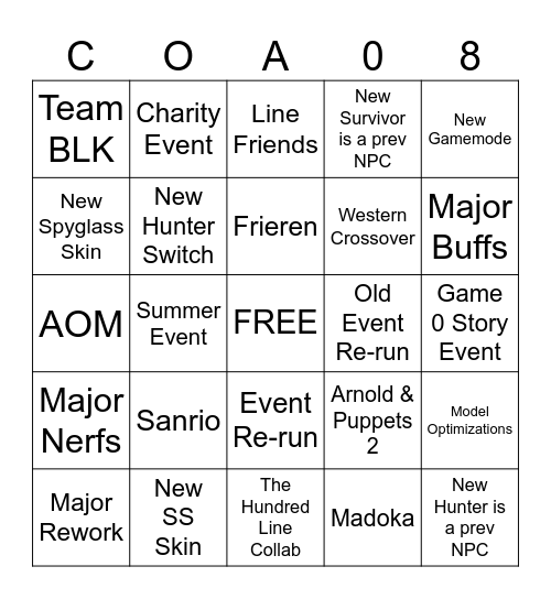 COA 8 FINALE BINGO Card