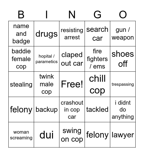 cops bingo Card