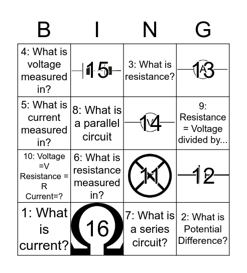 Circuits Revision Bingo Card