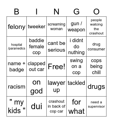 cop vids Bingo Card