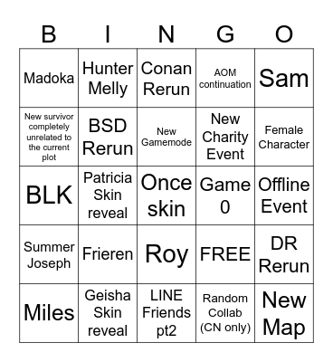 idv livestream bingo Card