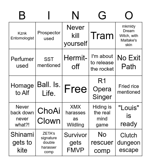 Wolves vs ZETA Bingo Card