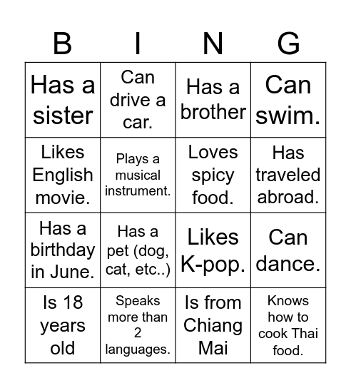 Find Someone Who... Bingo Card