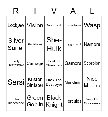 Marvel Guesses Bingo Card